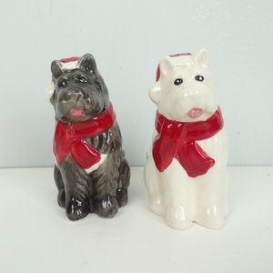NEW Dog Salt & Pepper Shakers Holiday Santa Hat